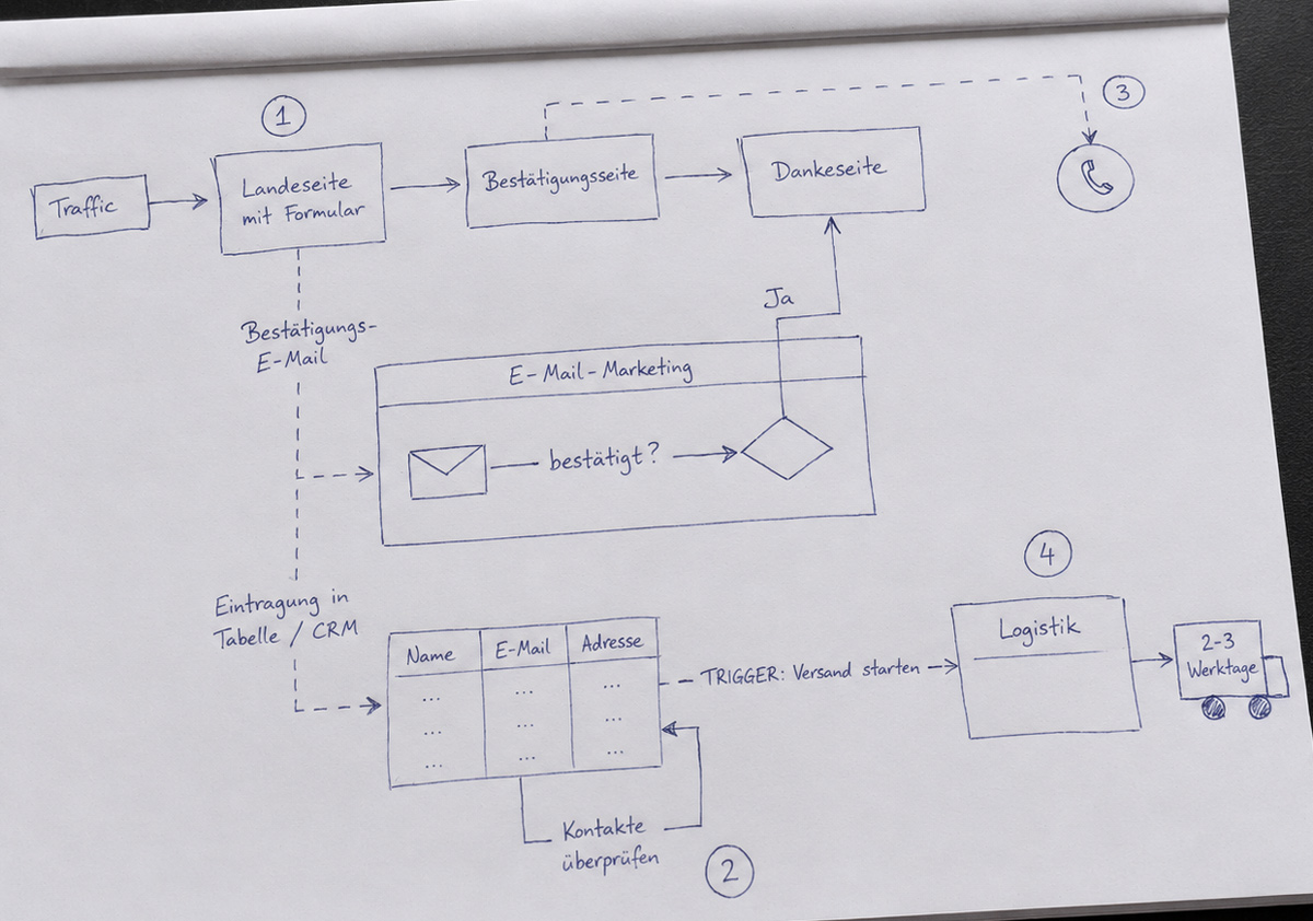 Report-Funnel mit physischem Versand